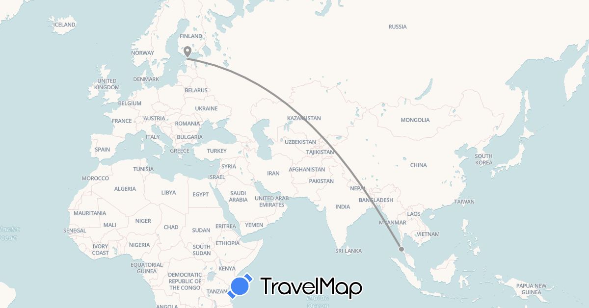 TravelMap itinerary: driving, plane in Estonia, Thailand (Asia, Europe)